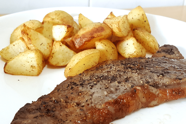 Air Fryer Steak with roasted potatoes recipe